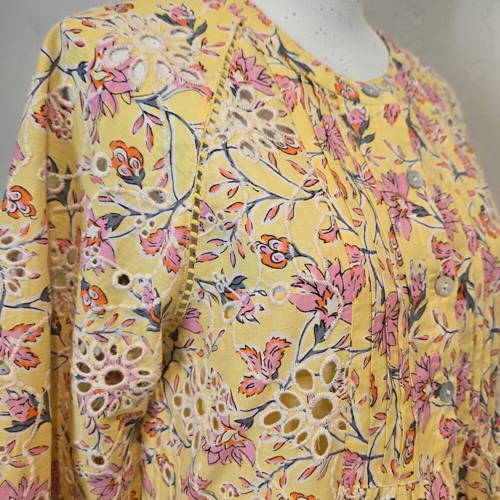 dRA Los Angeles Yara Yellow Floral Eyelet Mini Dress Cotton Sun Dress XS Boho - Picture 8 of 16